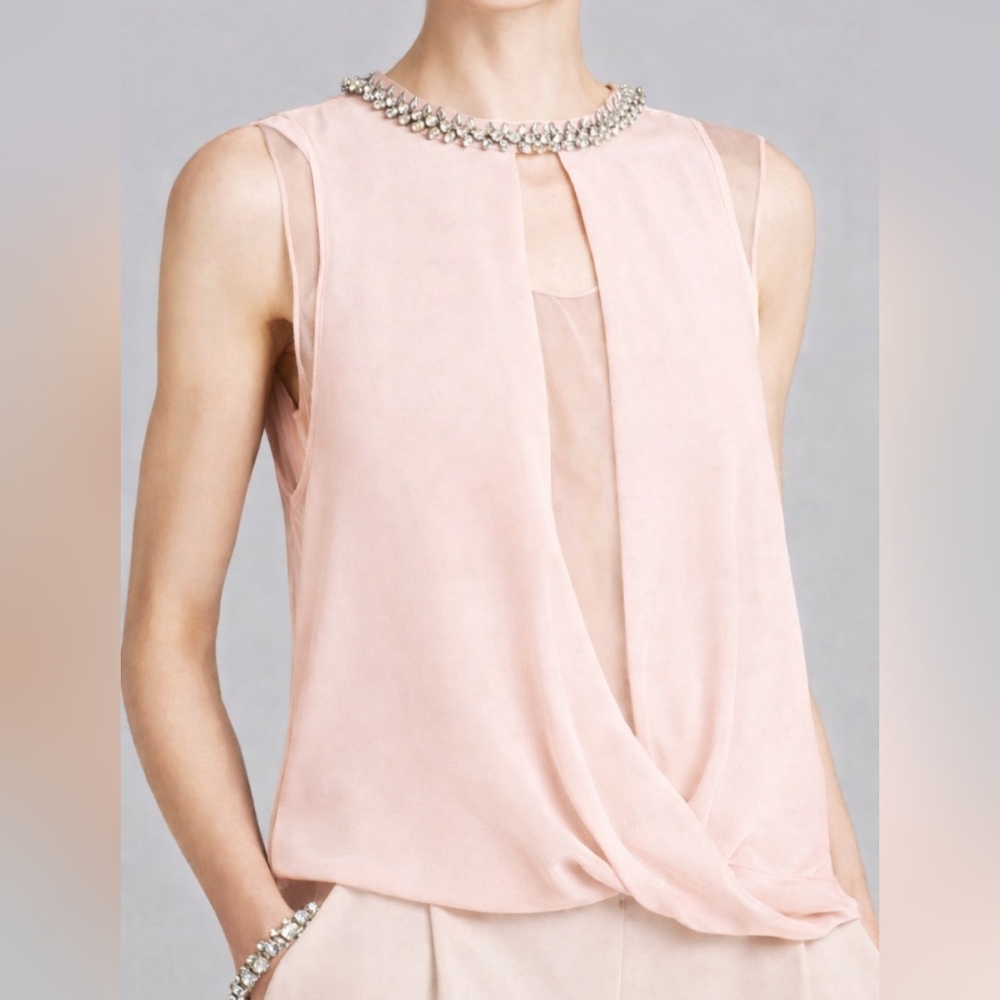 Rebecca Taylor 100% Silk Jeweled Collar Draped Blouse Blush NWT XS 2